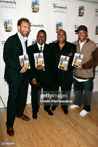 Edgar Bronfman Jr., Bob Johnson, Kevin Liles and Russell Simmons arrive at Lilies' book release party for "Make it Happen: The Hip Hop Generation...