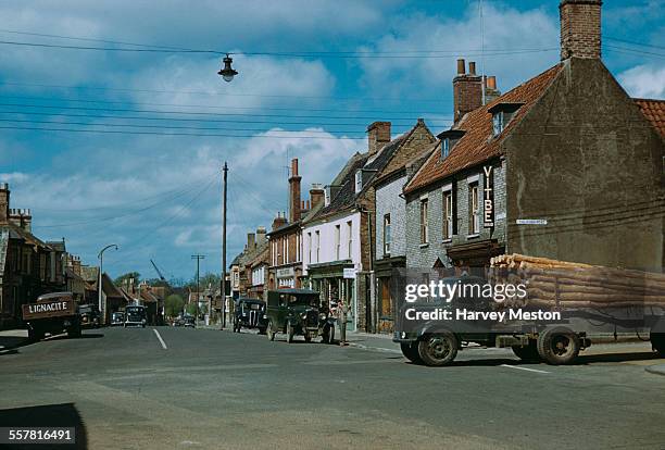 The High Street in Brandon, Suffolk, with Thetford Road on the right, circa 1955.