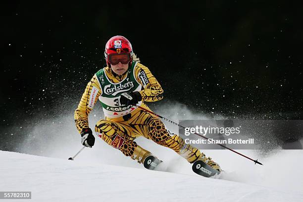Brigitte Acton of Canada in action during the Womens Giant Slalom at the FIS Alpine World Ski Championships 2005 on February 8, 2005 in Bormio, Italy.