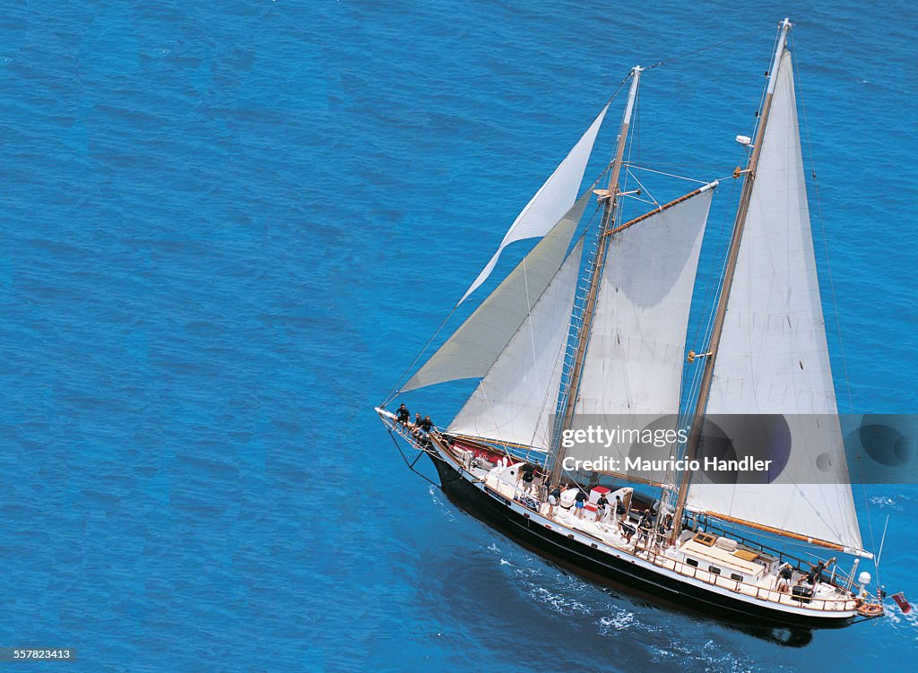 The schooner Ocean Star in shallow waters off Anegada Island.