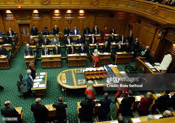 The High Court Judges leave the Debating Chamber at the Commission Opening of Parliament, Wellington, Monday.