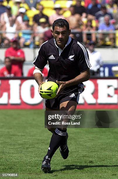 Eric Rush runs with the ball during the New Zealand v Tonga first round match at the New Zealand International sevens rugby tournament at the Westpac...