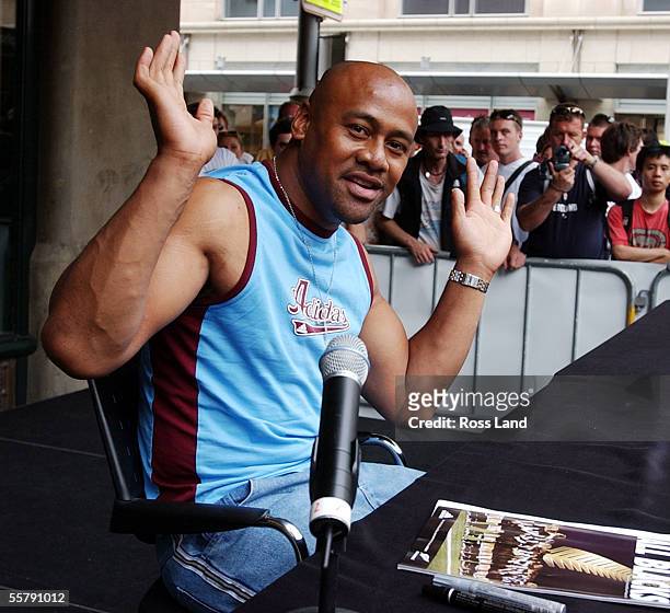 Former All Black legend Jonah Lomu turns out for a public signing session at the Adidas Super store in Sydney as the All Blacks prepare for their...