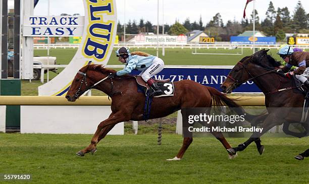 Hayley Strickett on Mangamingi wins of race 4 the Avondale Portage Penninsula Hotel 1600 at Avondale Jockey Club, Wednesday. Second was Patrick...