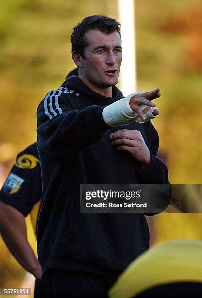 Hurricanes injured Luke Andrews at the teams training at Upper Hutt, Monday. The Hurricanes play the Crusaders in Christchurch on Friday in the semi...