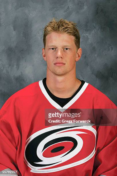 Eric Staal of the Carolina Hurricanes poses for a portrait at RBC Center on September 12,2005 in Charlotte, North Carolina.