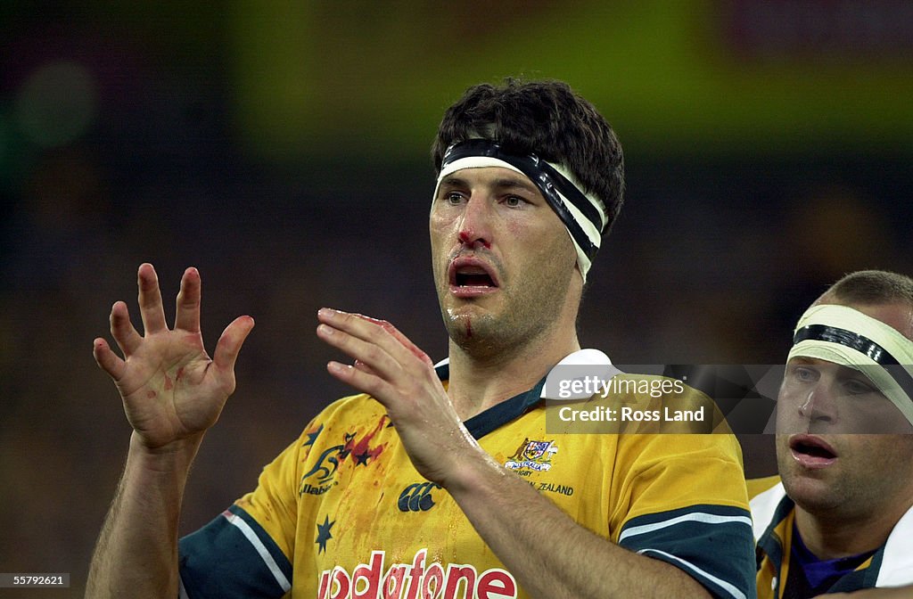 John Eales shows the effects of an early All Black
