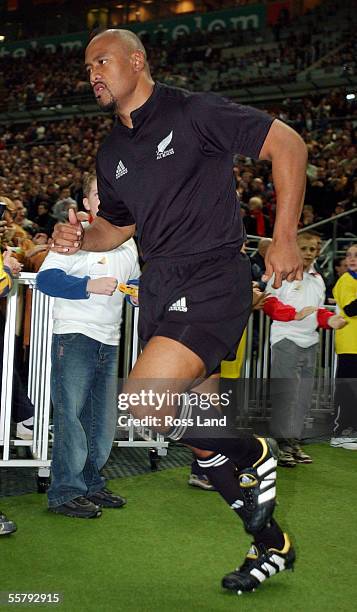 Jonah Lomu runs onto the field, to play the 2020 draw All Black V France rugby test at Stade De France, Paris, Saturday.