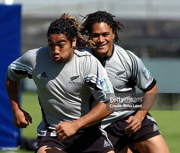 Ma'a Nonu tries to evade the touch of Wellington teammate Rodney So'oialo during training at the Collingwood football club in Melbourne as the All...