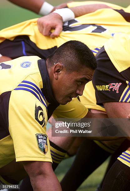 Hurricanes Jerry Collins in the scrum in their Super 12 Rugby match played against the Bulls at the WestpacTrust Stadium in Wellington, Saturday.