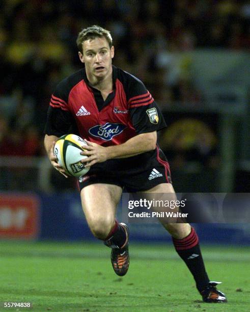 Crusaders Andrew Mehrtens in action against the Hurricanes in their Super 12 rugby match at Jade Stadium, Saturday.