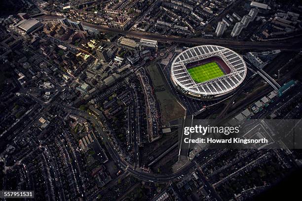 aerial of a football stadium - european appearance stock pictures, royalty-free photos & images