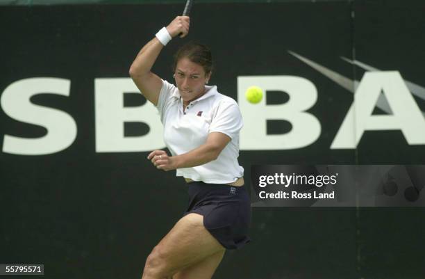 New Zealand womens No1 Shelley Stephens returns a shot from Leanne Baker, during the tennis shootout at the Stanley St Tennis Centre, Thursday. Baker...