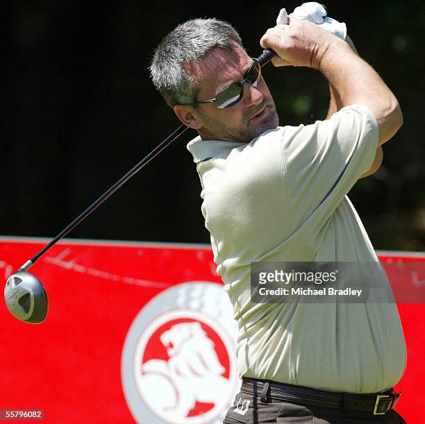 New Zealand golfer Frank Nobilo tees off during the opening round of the Holden New Zealand Open being played at the Auckland Golf Club, Middlemore,...
