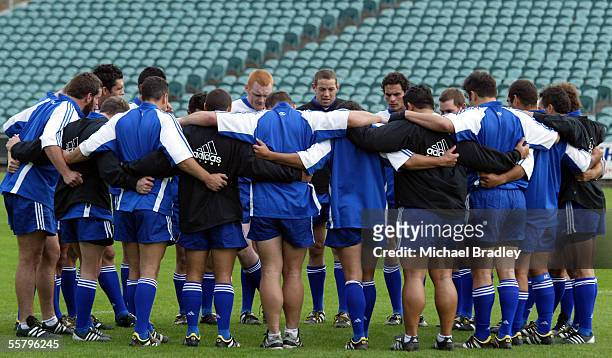 New Zealand Maori captain Jono Gibbs brings the team into a huddle during the captains run at North Harbour Stadium ahead of the NZ Moari rugby game...