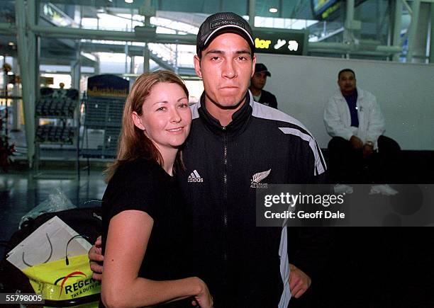 All Black, Regan King with Lindie Donaldson after arriving back at the Auckland International Airport, as the All Blacks arrive home from their end...