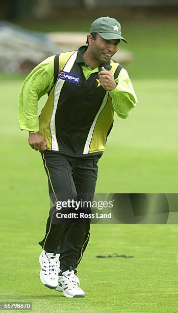 Pakistani cricketer Saeed Anwar, left hand opening bat, during training at Eden Park, Auckland, Tuesday.