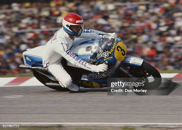 Wil Hartog of the Netherlands rides the Suzuki RG500 during the German motorcycle Grand Prix on 6 Mai 1979 at the Nurburgring circuit in Nurburg,...