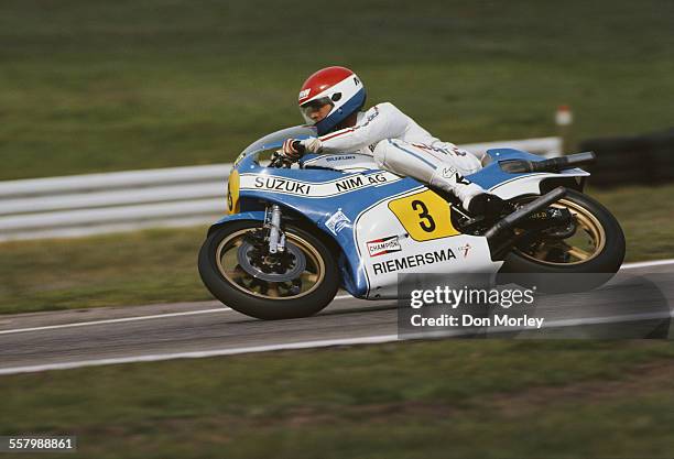 Wil Hartog of the Netherlands rides the Suzuki RG500 during the German motorcycle Grand Prix on 6 Mai 1979 at the Nurburgring circuit in Nurburg,...