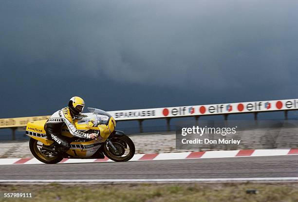 Kenny Roberts of the United States rides the Yamaha YZR 500 during the German motorcycle Grand Prix on 6 May 1979 at the Hockenheimring circuit in...