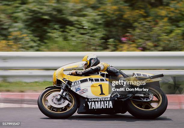 Kenny Roberts of the United States rides the Yamaha YZR 500 during the German motorcycle Grand Prix on 24 August 1980 at the Nurburgring circuit in...