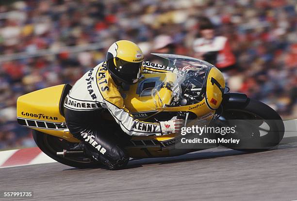 Kenny Roberts of the United States rides the Yamaha YZR 500 during the German motorcycle Grand Prix on 6 May 1979 at the Hockenheimring circuit in...