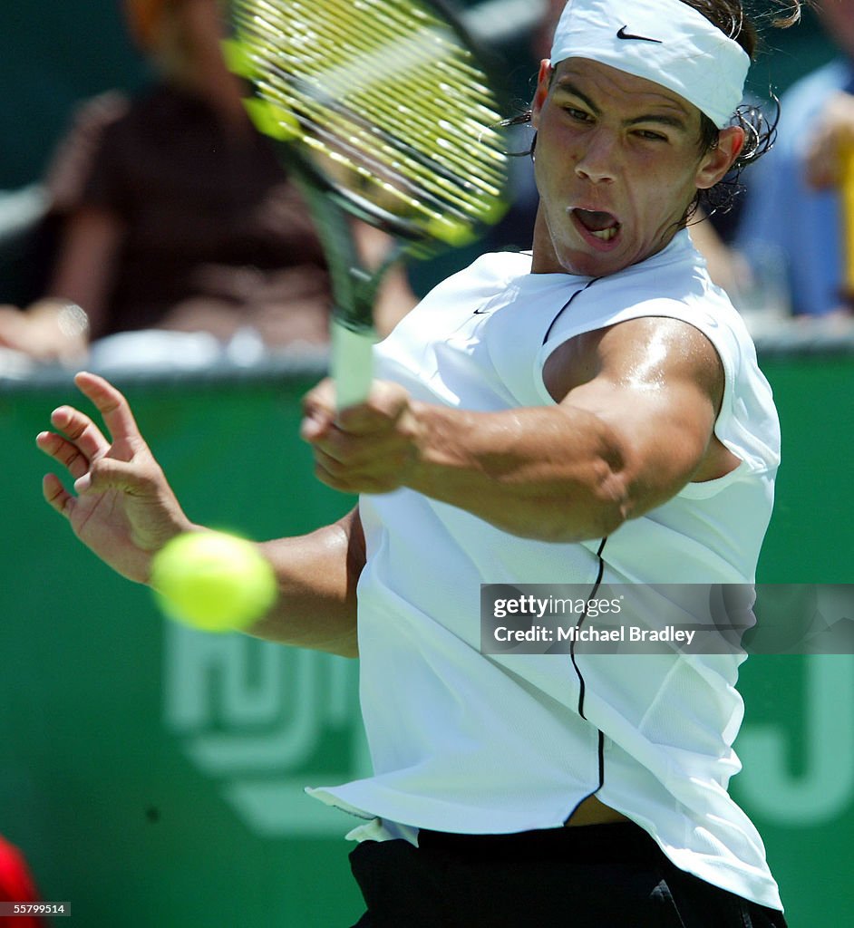 Rafael Nadal (ESP) in action against Jiri Novak (C