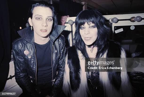 Dave of The Damned with wife and Laurie Vanian, backstage at The Roundhouse, Camden Town, London, United Kingdom, December 1977.