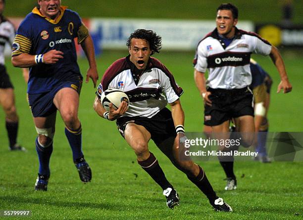 Rico Gear from North Harbour looks to step the defence, during the semi final of the NPC rugby match between North Harbour and Otago, played at...