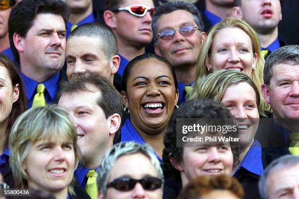 New Zealand discus thrower Beatrice Faumuina is all smiles as she waits to have her photo taken outside the NSW Parliament before a reception held...