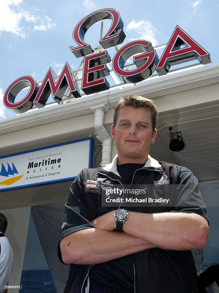 Skipper of Team New Zealand, Dean Barker poses wit