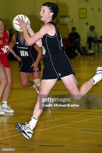 Silver Ferns Angela Mitchell in action,during the Netball match between the New Zealand Silver Ferns and the Welsh Development team held at the...