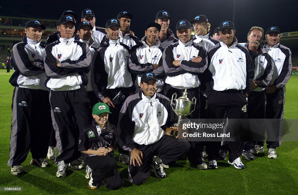 Stephen Fleming holds the National Bank trophy, af