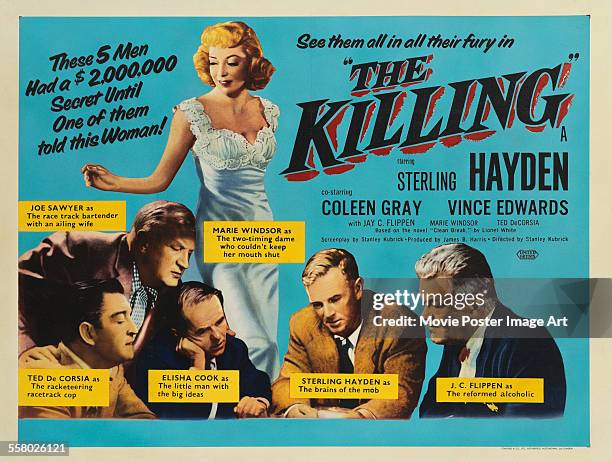 Poster for Stanley Kubrick's 1956 crime film 'The Killing' starring Sterling Hayden, Coleen Gray, Vince Edwards, Ted de Corsia, Joe Sawyer, and Jay...