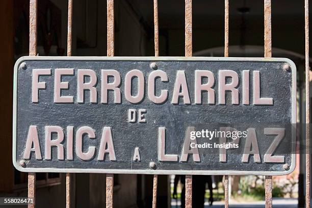 Close-Up Of A Sign Board At Old Arica-La Paz Railway Station, Arica, Arica And Parinacota Region, Chile