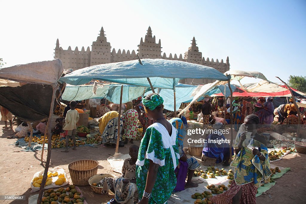 Monday Market with the Great Mosque in the background at Djenne, Mali