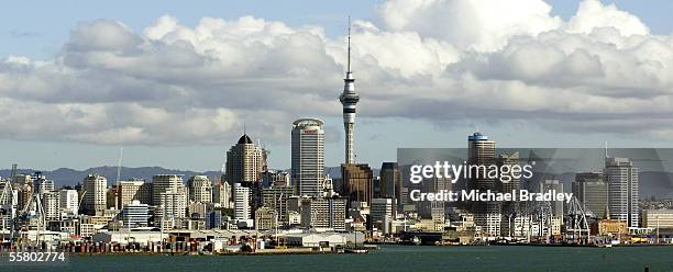 The Auckland CBD city skyline including the Sky Tower as seen from North head on the North Shore, Auckland New Zealand, Wednesday, May 26 2004.