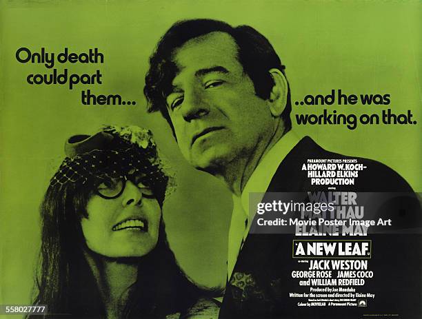 Poster for Elaine May's 1971 romantic comedy 'A New Leaf' starring Walter Matthau and Elaine May.