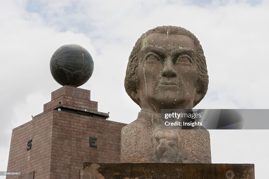 Bust Of Charles Marie De La Condamine And Mitad Del Mundo (Middle Of The World) Monument, Pichincha, Ecuador