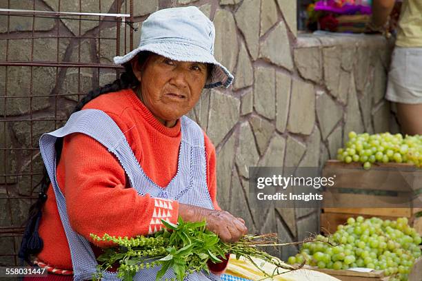 Woman Selling Basil At The Jueves De Comadres Market During Carnaval Chapaco, Tarija, Bolivia