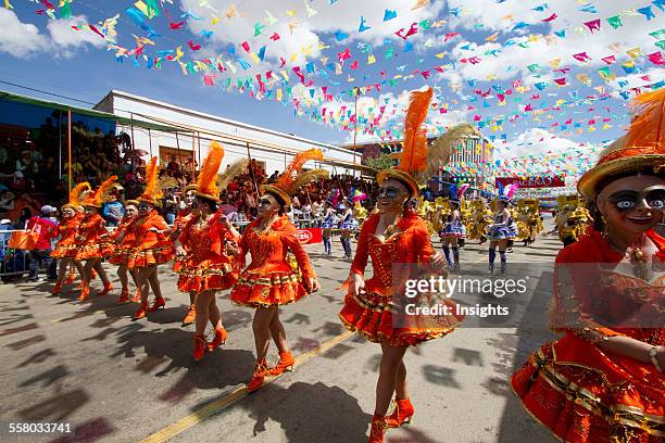 Morenada Dancers Wearing Masks In The Procession Of The Carnaval De Oruro, Oruro, Bolivia