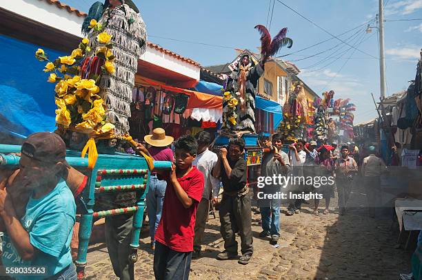 On Easter Sunday The Comrades Carry The Andas Of The Saints In Procession Through The Streets Of Chichicastenango, El Quich