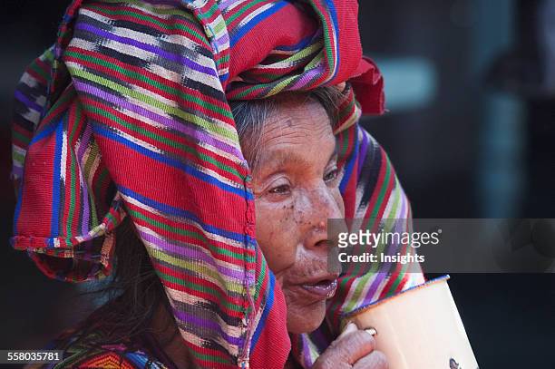 Old Maya Woman Drinking Tea, Chichicastenango, El Quich