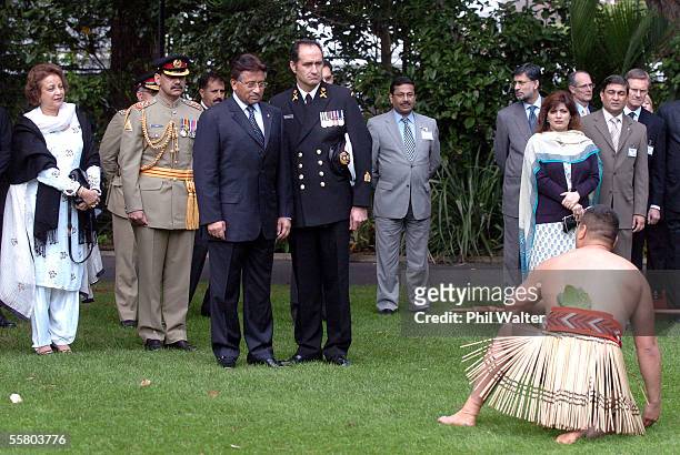 His Excellency General Pervez Musharraf, President of the Islamic Republic of Pakistan and Her Excellency Mrs Sehba Musharraf accept the maori...