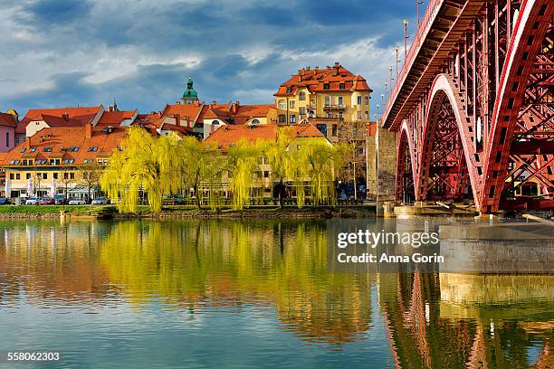 maribor city reflections in drava river, slovenia - slovenia stock pictures, royalty-free photos & images