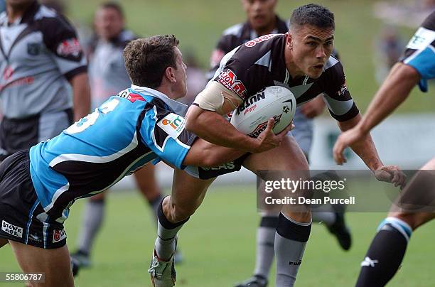 Warriors player PJ Marsh in action during the Telstra Premiership NRL pre season Rugby League match between the Warriors and the Sharks played at...