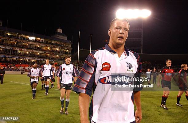 Cats Captain Bobby Skinstad walks off the field looking dejected after the Cats lost the Super 12 Rugby match between the Crusaders and the Cats...