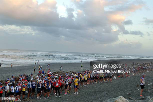 Competitors await the start of the first day during the two day event at the 2004 Speights Coast to Coast, Christchurch New Zealand, February 06,...