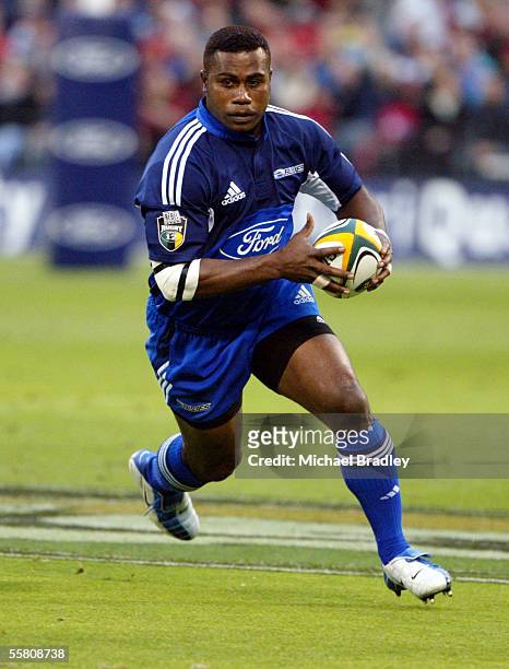 Blues winger Rupeni Caucaunibuca in action, during the Super 12 rugby match between the Blues and the Crusaders played at Jade Stadium, Christchurch...