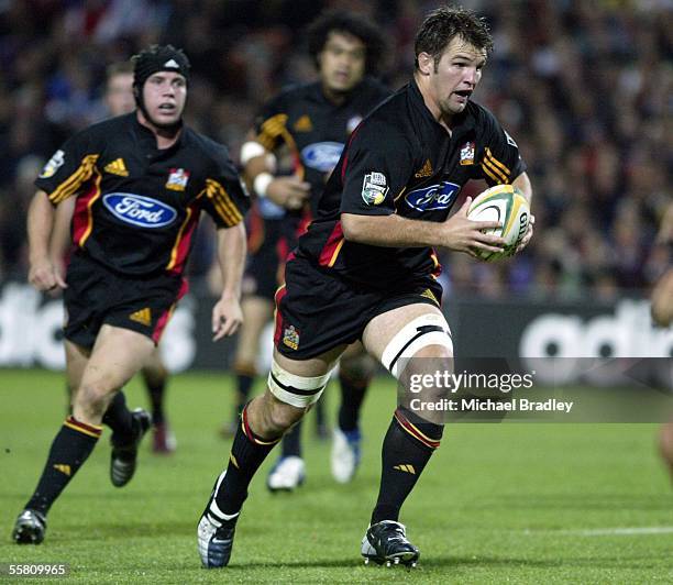 Chiefs Steven Bates runs the ball forward during the rugby Super 12 match between the Chiefs and the Brumbies played at Waikato Stadium, Hamilton New...